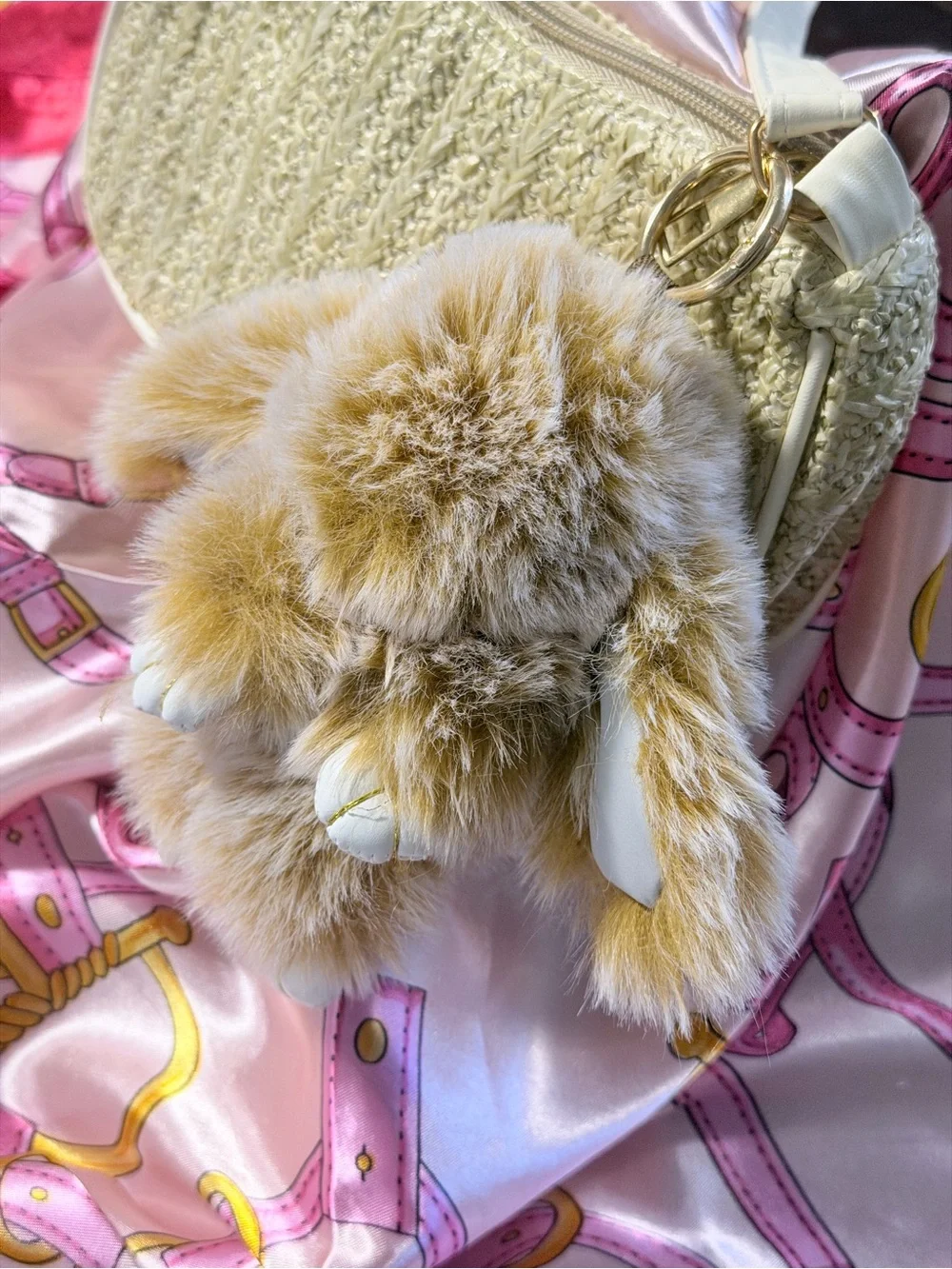 Plush Bunny Keychain - Tan Faux Fur Accessory
